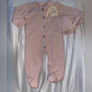 dusty rose footed button snap sleeper with matching hat Knit Baby One Piece set